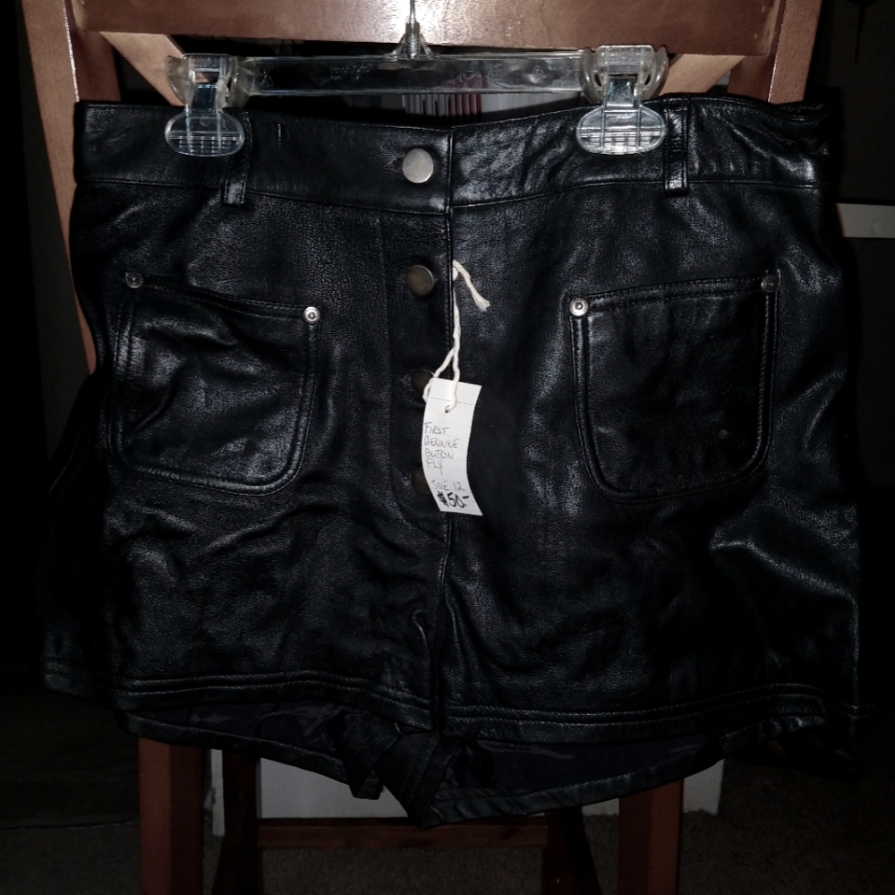 Leather button fly shorts SOLD